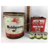 Mobil grease can and motor oil can