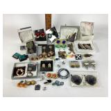 Large red and green faceted gold tone clip on