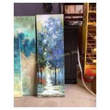 Decorative pictures blue, browns, and green tones