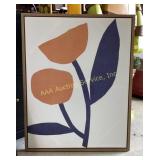 framed flowers printed on canvas. Matted print of