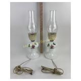 Milk glass electric lamp with clear glass chimney