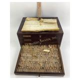 Four drawer wooden case containing miscellaneous