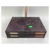 Metal two drawer case of assorted watch parts