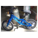 On blaze bike with training, wheels, blue, black,