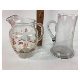 MCM clear glass duck pitcher with yellow, orange