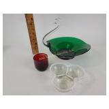 Large green glass ornament with blown glass swan