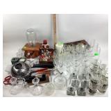 Christmas ornaments, drinking glasses are various