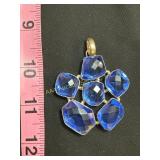 Large sterling & blue glass pendant