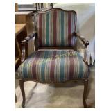 Striped wooden arm chair dark green and burgundy