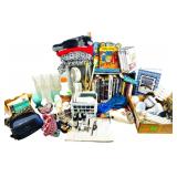 Nine crystal glasses, two blue wine glasses, and