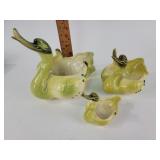 Set of three green duck ornaments, large, medium,
