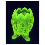 Northwood Uranium Vaseline Opalescent Rose Bowl