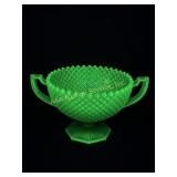 Uranium Green Depression Glass Double Handled Bowl