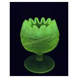 Jefferson Uranium Vaseline Opalescent Rose Bowl