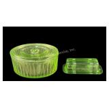 Uranium Green Depression Glass Refrigerator Dish &