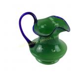 Loetz Art Deco Tango Glass Pitcher Cobalt & Green