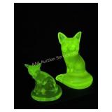 (2) Uranium Glass Fox Figurines