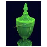 Fenton Uranium Vaseline Stretch Glass Candy Jar