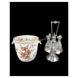 English Brown Transferware Slop Jar, Silverplate C
