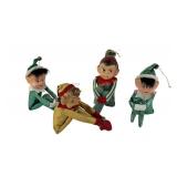 (4) Mid Century Christmas Elf Ornaments