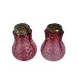 Victorian Cranberry Opalescent Criss Cross Shakers