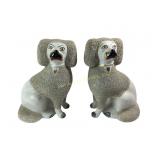 Rare Pair Staffordshire Pottery Mantel Poodles 19t