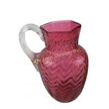 Victorian Art Glass Cranberry Herringbone Pitcher