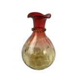 Victorian Amberina Glass Vase w/Applied Rigaree