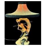 Mid Century Plaster Table Lamp w/Chenille Shade