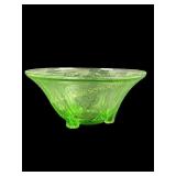 Large Uranium Green Depression Glass Footed Bowl