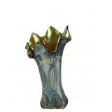 Fenton Diamond & Rib Green Carnival Glass Vase