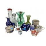 Blue and white Asian styled vases and bowl.