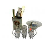 MCM small drink glasses with gold trim and wire