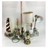 Hobnail milk glass lamp, green lucite lamp no