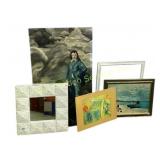 Sail boat framed picture, metal mirror,