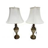 Pair of Stiffel brass table lamps with fabric