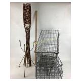 Hanging metal hay basket.