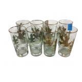 [8] Mid-century Libby Green amd Gold Oak leaf