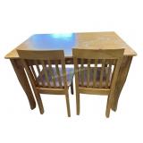 Child sized wood table with center drawer and 2