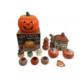 Halloween ceramic pumpkin with mis-matched lid.