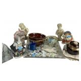 Large glass plate decorated with golden flowers,