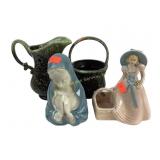 Hull pottery basket and pitcher green, Madonna