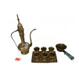 Brass Turkish coffee set, Chinese enameled brass