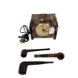 3 wooden tobacco pipes, General Electric marble