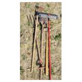 Push broom, pitch fork, hoe, shovel, sledge