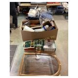 Fisher Price chalk board, dish racks, coffee