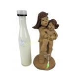 Children Sculpture Pottery, White Art Black Ring