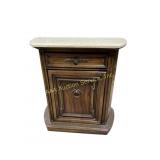 Small entry credenza with faux marble top, drawer