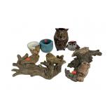 Chalkware Owl wall hangings. Owl vase and blue