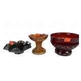 Ruby cut to clear glass bowl, carnival glass